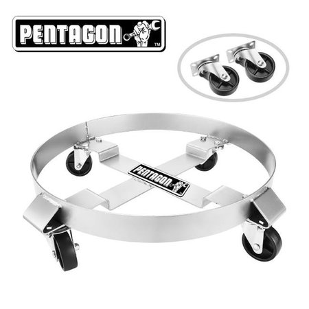 PENTAGON TOOL Pentagon Tool 83-DT5495 5044 Heavy Duty 5 & 30 gal Drum Dolly Single - Silver 83-DT5495